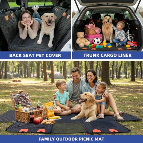 2-in-1 Dog Car Seat Cover – Hard Bottom for No Sagging, 40% More Space, Waterproof, Non-Slip & Odorless, Converts from Hammock to Flat Platform, for Large Dogs, Fits Cars Trucks SUVs
