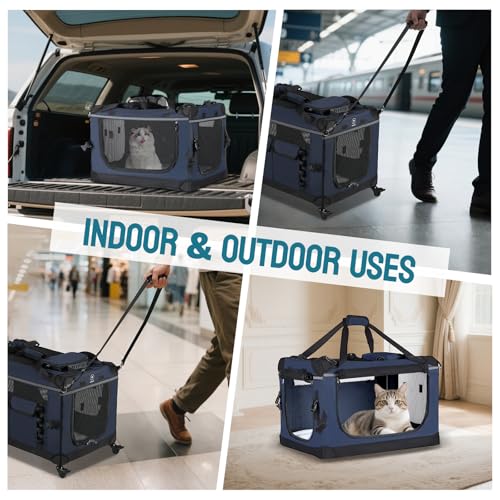 PEGIC 24-inch Rolling Extra Large Cat Carrier with Wheels | Spacious Travel Solution for Large Cats & Two Kittens, Reinforced Non-Sagging Base, For Car Rides & Vet Visits