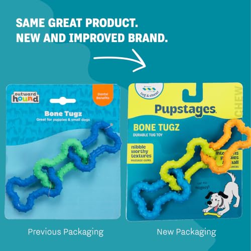 Bone Tugz Tug & Chew Dog Toy - Bendy, Textured Rubber for Tug-of-War, Light-Moderate Chewers, Teething Puppies & Small Dogs, 6.25" x 1.75" - color: Bonetugz Blue