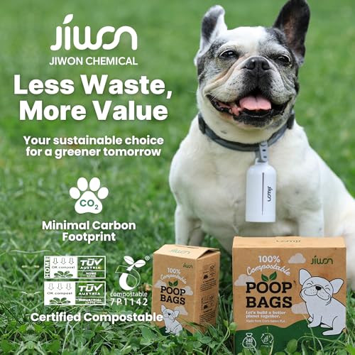 JIWON 100% Certified Home Compostable Dog Poop Bags, 240 Count (16 Rolls), 9"x13", OK Compost & Seedling, Thick & Leakproof, Plant Based Compostable Waste Bags, Unscented - style: 240 Bags