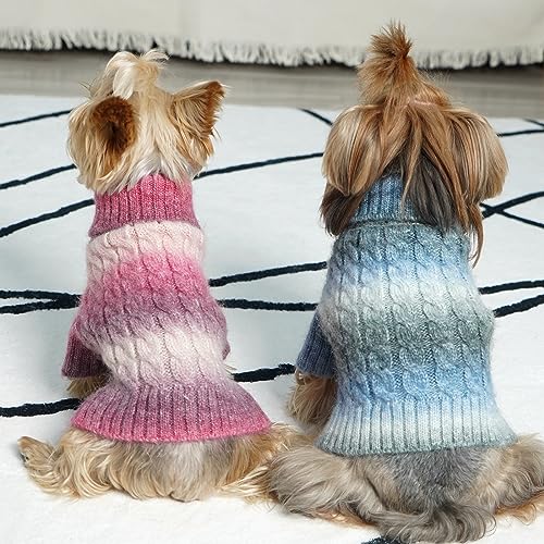 KYEESE Dog Sweater Thick Cable Knit Pet Sweater Gradient Color Small Dog Sweater Fuzzy Warm with Sleeves, Blue, X-Small - color: 07# Blue, size: X-Small (4-6lbs)