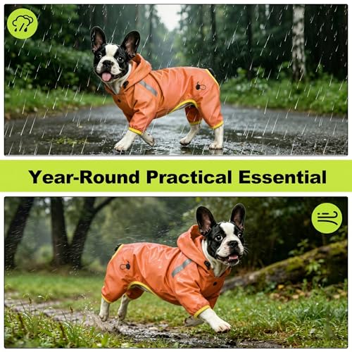 Dog Raincoat, Professional Waterproof with Taped Seams, Ultralight Urban Quick Layer, High-Vis Reflective Stripes, Dirt-Resistant & Easy Care, Year-Round Essential for Dogs (Orange, Large)