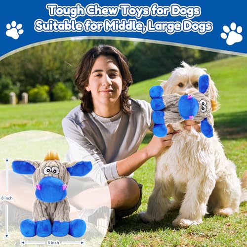 loncoldy Squeaky Dog Toys, Plush Chew Toys for Dogs, Crinkle Interactive Squeaky Stuffed Dog Toy for Small Medium Large Breeds, Dog Toy to Keep Them Busy, Pet Toys for Dogs - color: gray & blue
