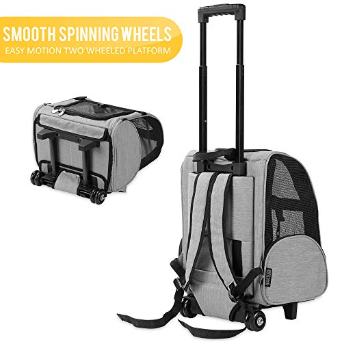 KOPEKS Deluxe Backpack Pet Travel Carrier with Double Wheels for Pets up to 18 Pounds - Grey - color: Grey, size: 17.5"L x 13.0"W x 20.0"H