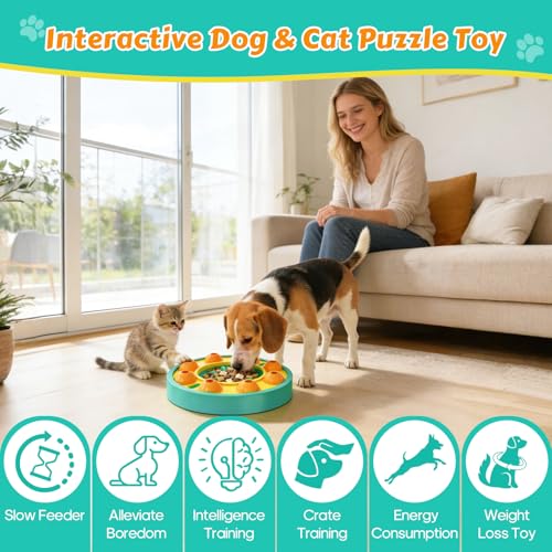 Dog Food Puzzle Toys Interactive Game Toy for IQ Training Enrichment Dog Food Puzzle Slow Feeder for Small, Medium Dogs and All Cats (Blue Bowl) - color: Blue Bowl