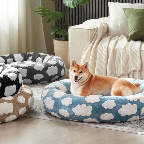 JOEJOY Donut Large Dog Bed, Cute Round Calming Dog Bed with Removable Washable Cover, Orthopedic Pet Beds with Jacquard Shaggy Plush & Non Skid Bottom, Black - color: Black, size: L (36x36x10)
