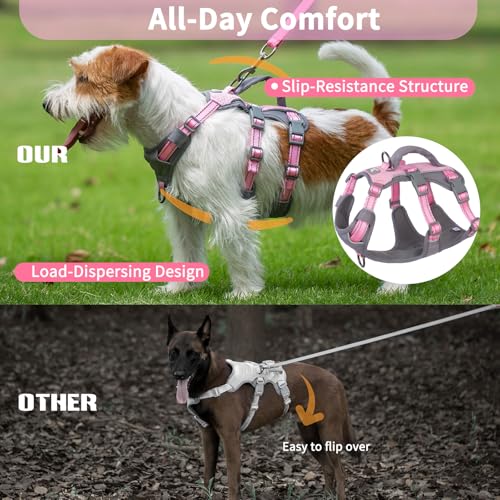 Huntboo Reflective Dog Harness with Handle, Escape Proof, No Slip, Breathable, Lightweight, Adjustable Lift Harness for Small, Medium, and Large Dogs Walking, Training, and Running Gear(Light Pink,S) - color: Light Pink, size: Small (Pack of 1)