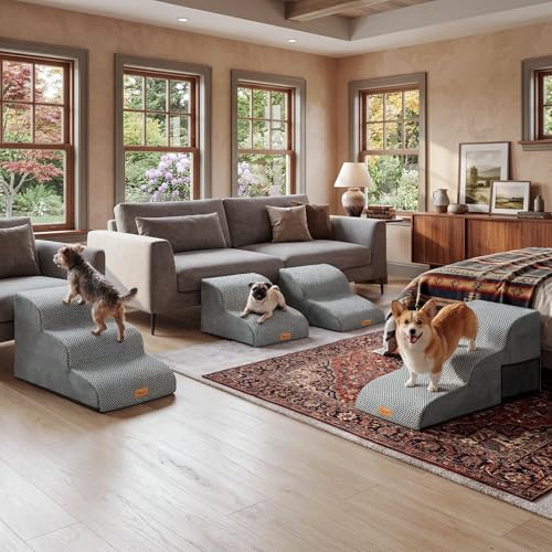 Topmart High Density Extended Foam Dog Ramp&Steps 2 Tiers,11.8" High | Non-Slip Dog Stairs,Soft Foam Pet Ladder with Removable Cover,Best for Injured,Older Cats,Pets with Joint Pain - color: Grey, size: 21.7*15.7*11.8