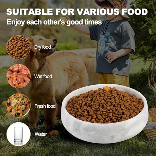 White Marble Dog Bowls, Non-Slip Dog Food Water Bowl Small, Heavy Duty Pet Bowl for Cats and Medium Dogs, Weighted African Natural Marble, Holds 4 Cups(5lbs) - color: Namib Fantasy, size: S