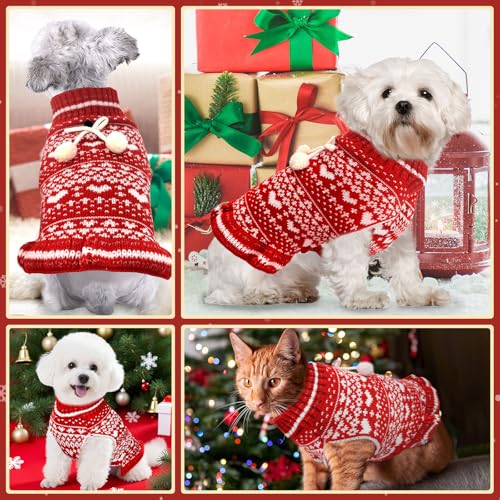 Dog Christmas Sweater Dress with Leash Hole Turtleneck Xmas Girl Dog Clothes Soft Pet Dogs Outfits Warm Fall Winter Puppy Knitted Pullover for Small Medium Dogs Cats(Red Heart,Medium) - color: Red Heart, size: Medium