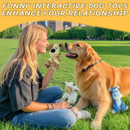 3 PCS Squeaky Stuffed Dog Toys,Plush Dog, Sheep, Hippo Shape Dog Toy, Indoor&Outdoor Playing Dog Toys to Keep Them Busy, Chew Toys for Large Medium Small Puppies - color: Khaki,White,Blue