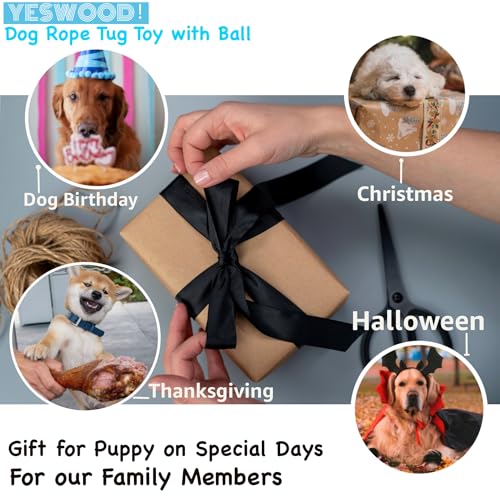 YESWOOD! Tug of War Dog Toy Small Breed,Dog Rope Ball with Two Loop Handles,4-Pack Rope with Ball Attached for Small and Medium Breed 0-80 Pounds,Puppy Interactive Toy