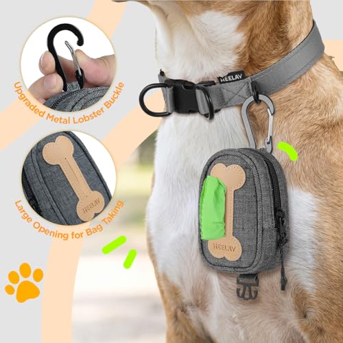 Dog Poop Bag Holder for All Leashes,Hand Free Doggie Waste Bag Dispenser-hook & loop/Carabiner,Dog Poop Bag Dispenser for Leash,Wide Opening,Leash Attachment for Dogs Walking,Poop Bags EXCLUDED,Gray - color: Denim