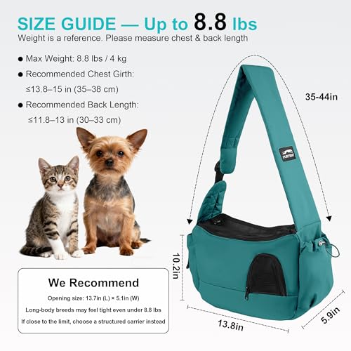 Dog Carrier Sling for Small Dogs & Cats Hand-Free Puppy Sling Purses with Storage Bag and Adjustable Shoulder Strap, Pet Sling Carrier Up to 8.8 Lbs (Blue)