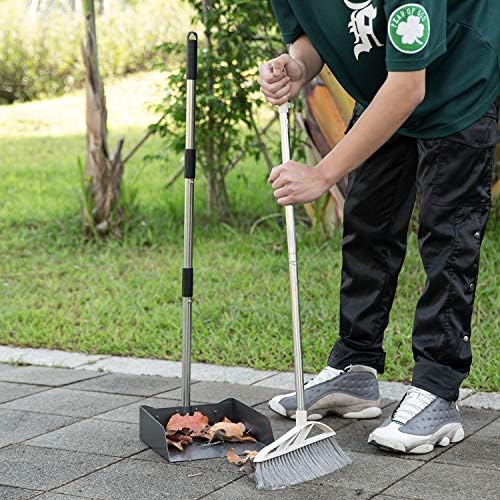 Dust Pan with Long Handle - 39”Heavy Duty Metal Dustpan | Standing Dustpan | Stand Up Dustpan with 3pcs Adjustable Handle,Stainless Steel Dust Pan for Home,Outdoor,Office,No Tool-Snap&Lock in 3 Seconds - size: 39 inches