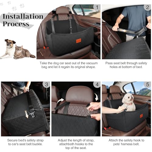 Wooaidagg Dog Car Seat for Medium & Large Dogs Up to 55lbs, Memory Foam Cushion, Washable Cover, Safety Straps & Non-Slip Bottom(Black,Large) - color: Black