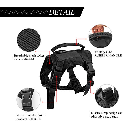 Tactical Service Dog Vest Harness, Outdoor Training Military K9 Patrol Dog Vest Adjustable Tactical Puppy Harnesses with Handle (XS, Black) - color: Black, size: X-Small (Pack of 1)