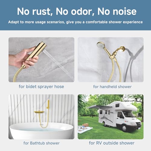 59 Inches Shower Hose Replacement Gold 304 Stainless Steel Handheld Shower Head Hoses Flexible &smooth Rv Shower Hose Extra Long 5ft High Pressure Bidet Hoses Brushed Gold - color: Gold, size: 59 Inches
