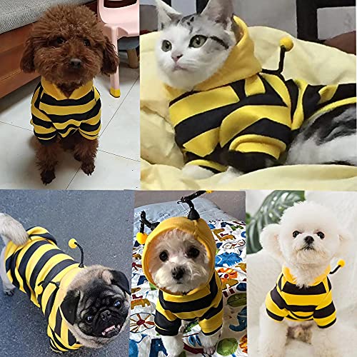 Pet Bee Halloween Costume Dog Hoodies Cat Holiday Cosplay Warm Clothes Puppy Cute Hooded Coat Christmas Outfits for Cat and Small Dogs (Yellow, X-Small), XS - color: Yellow, size: X-Small
