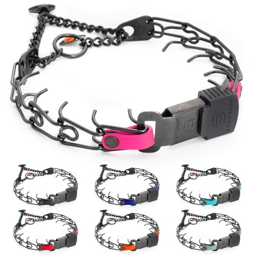 Herm Sprenger Black Stainless Steel Dog Collar with Quick Release ClicLock Buckle and Biothane Insert Training Collar Made in Germany (Passionfruit Pink, 16in x 2.25mm(Neck Size up to 13-14in)) - color: Passionfruit Pink, size: 16in x 2.25mm(neck size up