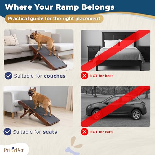 Dog Ramp for Couch – Non-Slip, Sturdy Build Foldable Wooden Dog Ramp – Supports up to 200 lbs – 7 Adjustable Heights (14"–20.5") – Enhanced Stability – Birchwood Pet Ramp for Small Dogs – Walnut - color: Walnut