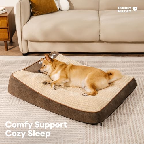 FUNNY FUZZY Orthopedic Dog Bed for Large Dogs, Washable Plush Dog Sofa Bed with Shredded Memory Foam Filling, Calming Pet Couch Bed, Supportive Joint Relief Dog Bed, Non-Slip Bottom(Brown, XX-Large) - size: XX-Large