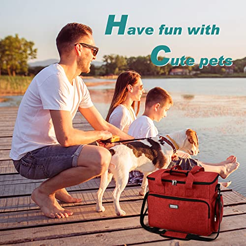 BAGLHER Dog Travel Bag, Pet Travel Bag (ALL Pet Travel Supplies), With 2 Pet Food Containers and 2 Collapsible Silicone Bowls; Essential Kits for Pet Travel Red - color: Red, size: Large