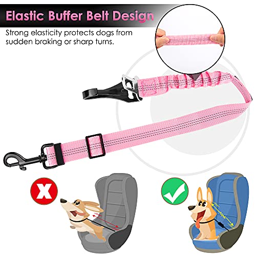 SlowTon Dog Seat Belt for Car, Adjustable 3 in 1 Dog Seatbelt with Elastic Bungee Buffer, Nylon Heavy Duty Dog Car Harness Reflective Safety Tether Leash with Latch Hook Clip Pink - color: Pink