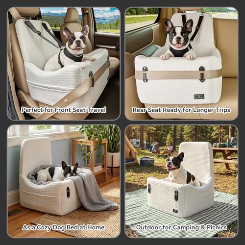PETSFIT Dog Booster Car Seat for Small/Medium Dogs Up to 35 lbs โ Patented Safety System, 5" Memory Foam Pet Car Seat, Fully Detachable and Washable Cover, Front/Back Seat Travel Booster (Beige) - color: Beige