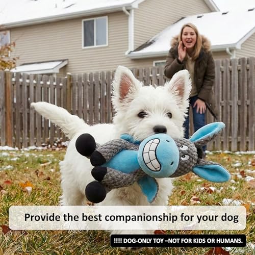 Donkey Squeaky Interactive Dog Toy -7.4''X9.8'' Plush Stuffed Chew Dog Toy with Crinkle Paper for Small Dogs and Puppies,Dog Birthing Teething Toy(Blue)