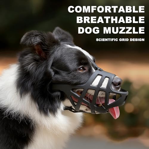 Breathable Basket Dog Muzzle - Adjustable for Small to X-Large Dogs, Allows Panting & Drinking, Safe for Training, Grooming & Vet Visits (Black)