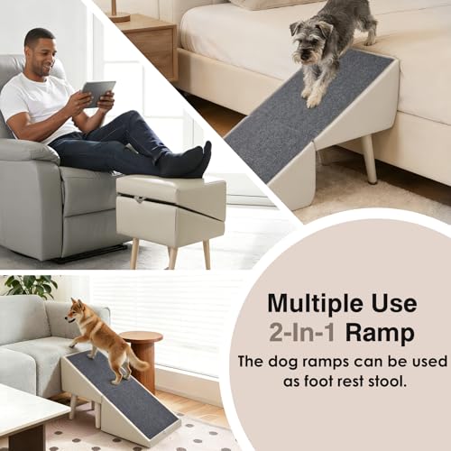 Split Ottoman Dogs Ramp, Dog Ramp for Couch and Bed, Dog Stairs for Small Dogs and Cats, 2-in-1 Foldable Wooden Pet Stairs and Ottoman,Non-Slip Fabric Surface Ramp for Couch and Bed Gray - color: Gray