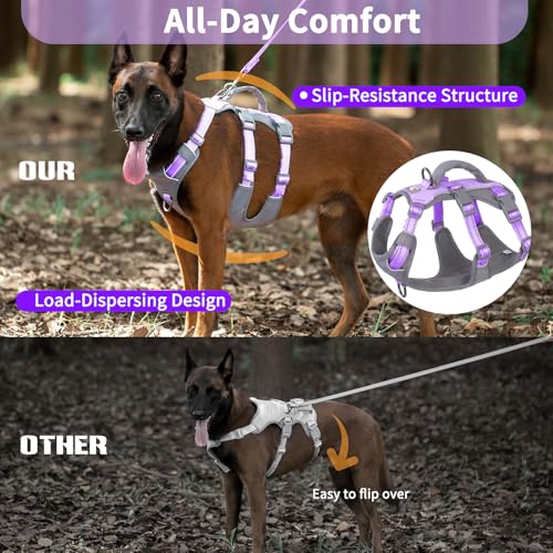 Huntboo Reflective Dog Harness with Handle, Escape Proof, No Slip, Breathable, Lightweight,Adjustable Lift Harness for Small, Medium,and Large Dogs Walking,Training,and Running Gear(Lavender Purple,L) - color: Lavender Purple, size: Large (Pack of 1)