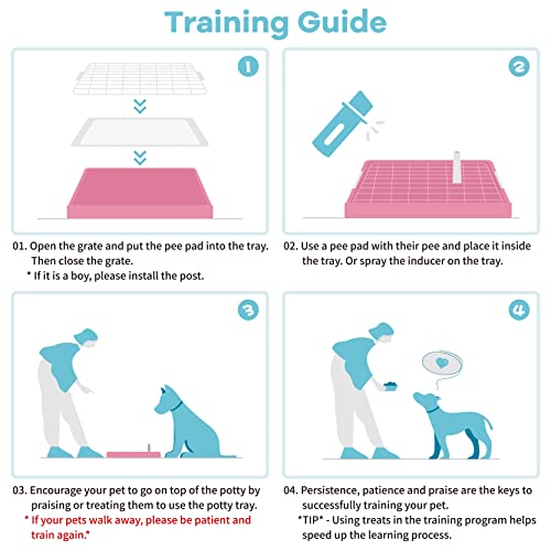 Dog Potty Tray Toilet 20"x14" Doggy Bathroom Dog Litter Box, Indoor Pee Pad Holder with 8pcs Training Pads, Puppy Pee Mesh Potty Training Tray with Secure Latch, Potty Pan for Small Medium Puppies - color: Pink