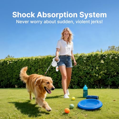 16Ft Retractable Dog Leash with Chew-Proof Steel Cable, 360° Tangle-Free, Shock Absorbing, Built-in Poop Bag Dispenser - color: White, size: 16Ft-Large