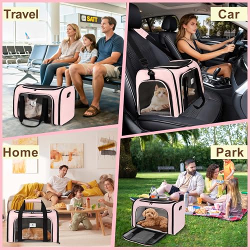 Cat Carrier Dog Carrier - Soft-Sided Cat Carrier with Plush Pad & Cooling Mat, Easy-Load 4-Side Zipper & 3-Side Mesh Ventilation, Pet Carrier Airline Approved for Cats/Dogs Up to 16 lbs, Pink - color: Pink