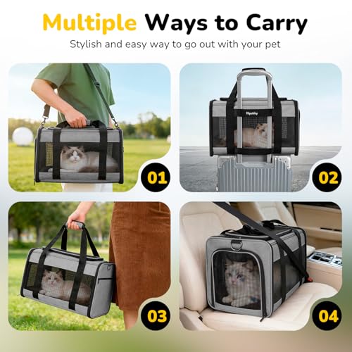 Hipubby Cat Carrier Dog Carrier for Pets Up to 16 Lbs, Soft-Sided Pet Travel Carrier for Cats and Small Dogs, Airline Approved Pet Carrying Case with Shoulder Strap & Removable Mat - Grey - color: Grey