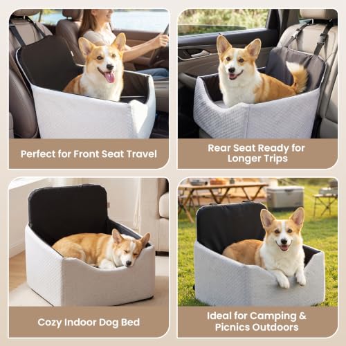 Dog Car Seat for Small/Medium Dogs Up to 35 lbs, 5in Booster Car Seat Cushion, Fully Detachable and Washable, with Safety Belt and Anti-Slip Base, Grey - color: Grey