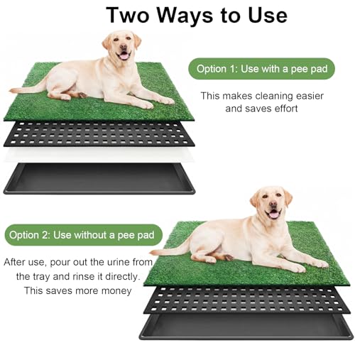 Dog Grass Pad with Tray 35"x23" Large Dog Litter Box, Artificial Grass for Dogs Potty with 3 Disposable Mats & EVA Base, Reusable Indoor Dog Potty Training for Apartment Balcony (Green, Large)