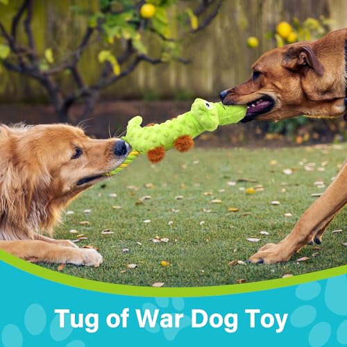 Prime Pets Squeaky Dog Toys, 2 Pack, Tough Stuffed Tug of War Dog Toys for Small Medium Large Dogs, Interactive Puppy Chew Toy to Keep Them Busy
