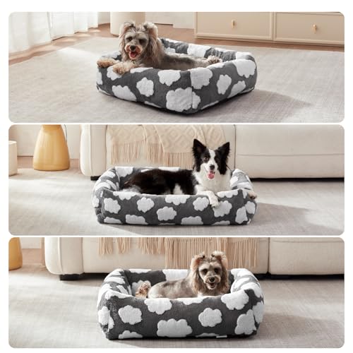 JOEJOY Large Dog Beds Large Sized Dog, Rectangle Washable Orthopedic Pet Bed with Removable Zipper Cover, Cute Soft Calming Puppy Pet Bed with Jacquard Shaggy Plush & Non Skid Bottom - color: Cozy Clouds Grey, size: L (36"x27"x8")