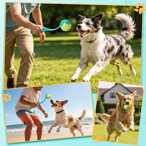 Junkin 2 Pcs 12.6-inch Dog Ball Launcher with 6 Pcs 2.5-inch Tennis Balls Pet Dog Thrower Fetch Toy for Dogs 20-60 lb Outdoor Training Park Backyard Beach