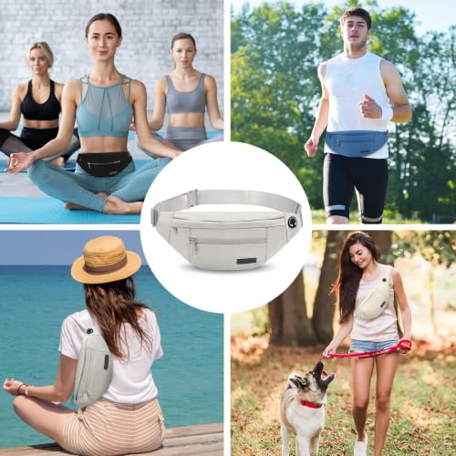 MAXTOP Large Crossbody Fanny Pack with 4-Zipper Pockets,Gifts for Enjoy Sports Festival Workout Traveling Running Casual Hands-Free Wallets Waist Pack Phone Bag Carrying All Phones - color: Cloud Grey(Washed Nylon with Silver Metal Zipper), style: Large F