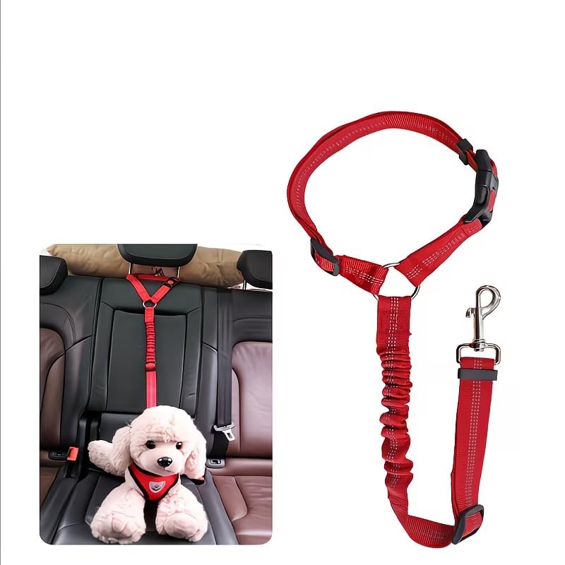 Elastic Retractable Dog Leash for Car Belts 1 Pack - Adjustable Pet Safety Tether for Vehicle Travel, Hands-Free Dog Restraint for Backseat,red - color: red