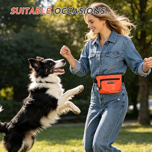Dog Treat Pouch with Training Clicker, Treat Bag Fanny Pack with Magnetic and Zipper Closure Waterproof and Durable Treat Pouches for Pet Training Walking (Orange) - color: Orange