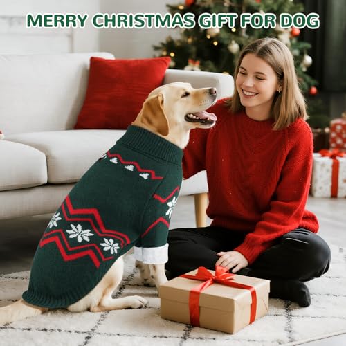 WINGOIN Dog Sweater for Large Dogs, L Size Dog Christmas Sweaters, Male Female Knit Dogs Turtleneck Pullover with Leash Hole, Pet Warm Winter Clothes for Girl Boy French Bulldog, Boston Terrier (L) - size: L: 15-30 lbs (Chest:20.9",Neck:14.2",Back:15.7")