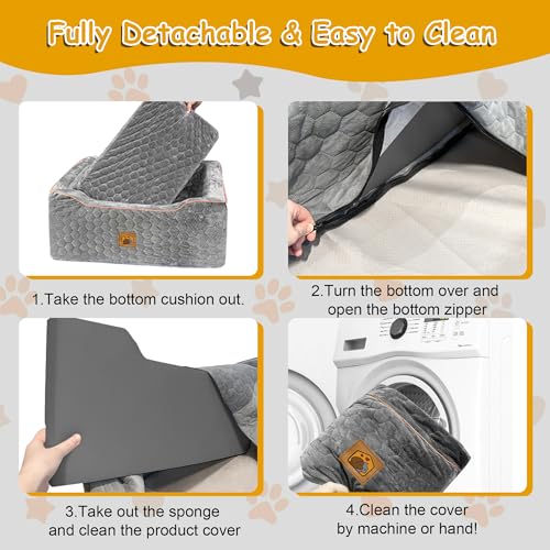 Dog Car Seat for Medium/Large Dog Booster Seat Under 60 lbs or 2 Small Dogs, Multi-Functional Pet Car Seat with Thick Cushion, 2 Safety Leashes (Gray) - color: Gray