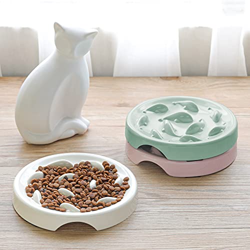 Slow Feeder Bowl for Cats and Small Dogs,Cilkus Fish Pool Design, Fun Interactive Bloat Stop Puzzle Feeder Bowl Healthy Eating Diet Made of Melamine Food Grade Material Dishwasher Safe (White) - color: White