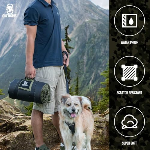 ONETIGRIS Travel Dog Bed - Portable, Washable, Waterproof Anti-Slip Dog Camping Bed, 3.6ft by 2.2ft Outdoor Indoor Bed Mat Cushioned Plush Warm Puppy Mattresses - color: Thickened Version - Green