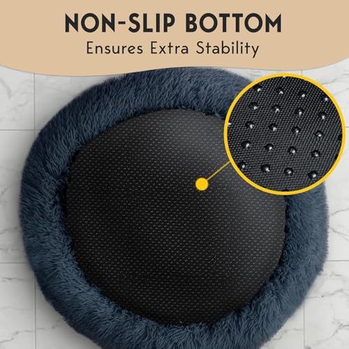 PetJett Calming Dog Bed Medium Size Dog - 30'' Donut Bed, Washable Dog Bed, Anti-Slip & Super Soft Fluffy Plush Round Dog Bed, Anti-Anxiety Premium Comfort Pet Bed, Fits Dogs Upto 45 lbs - Dark Grey - color: Dark Gray, size: Medium - 30”L x 30”W x 8”Th